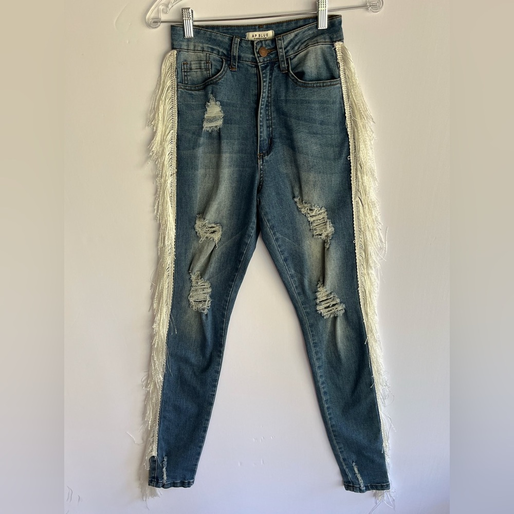 AP Blue - Distressed Denim w/ Fringe